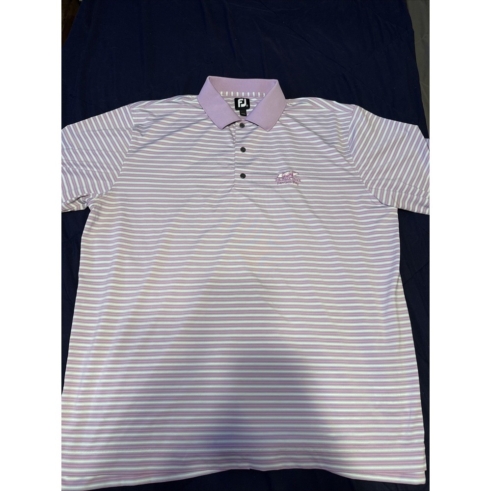 FootJoy Golf Polo Striped Short Sleeve Shirt Mens XXL Pink Blue Performance